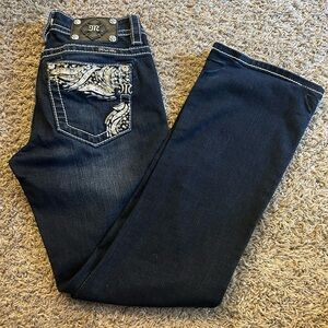 Miss Me Dark Blue Boot Cut Jeans with Silver Accents